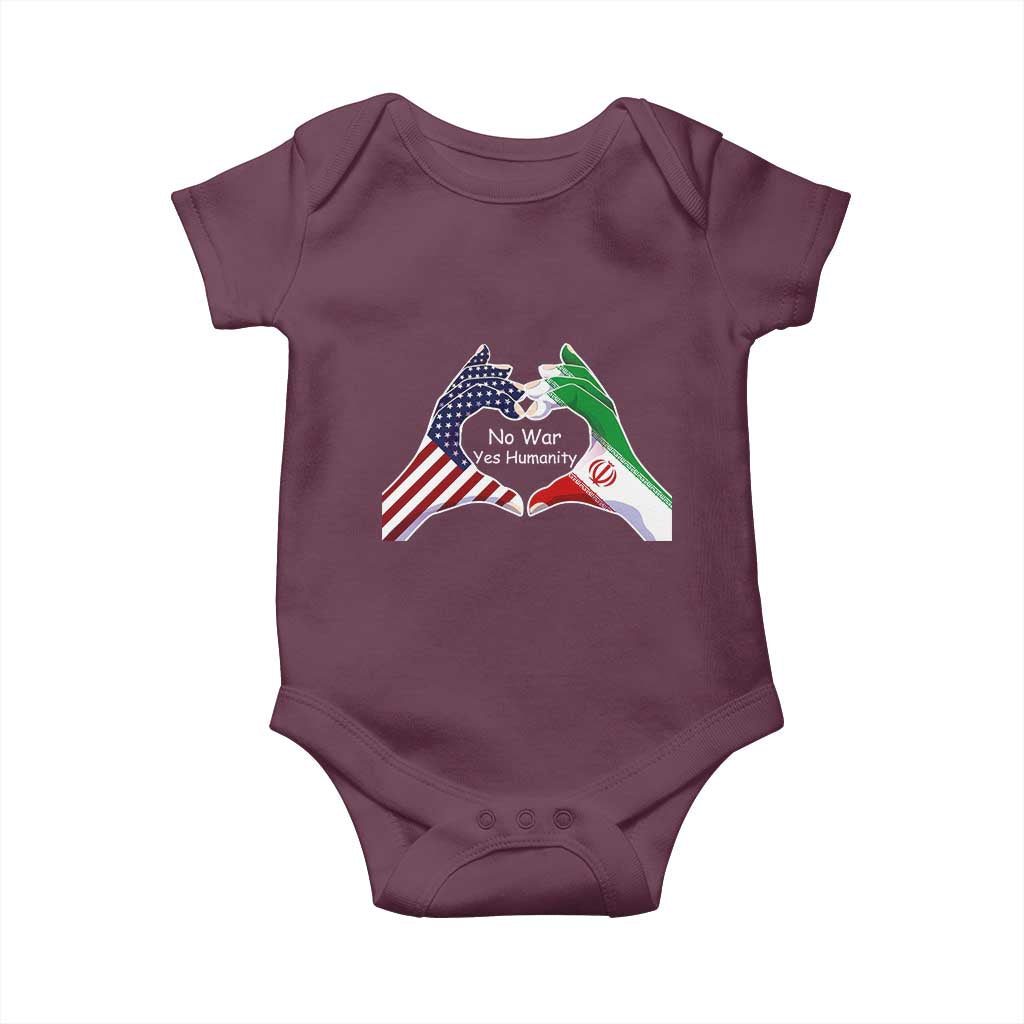 Iran Baby Onesie No War Yes Hummanity Persian American Flag Heart Political Statement
