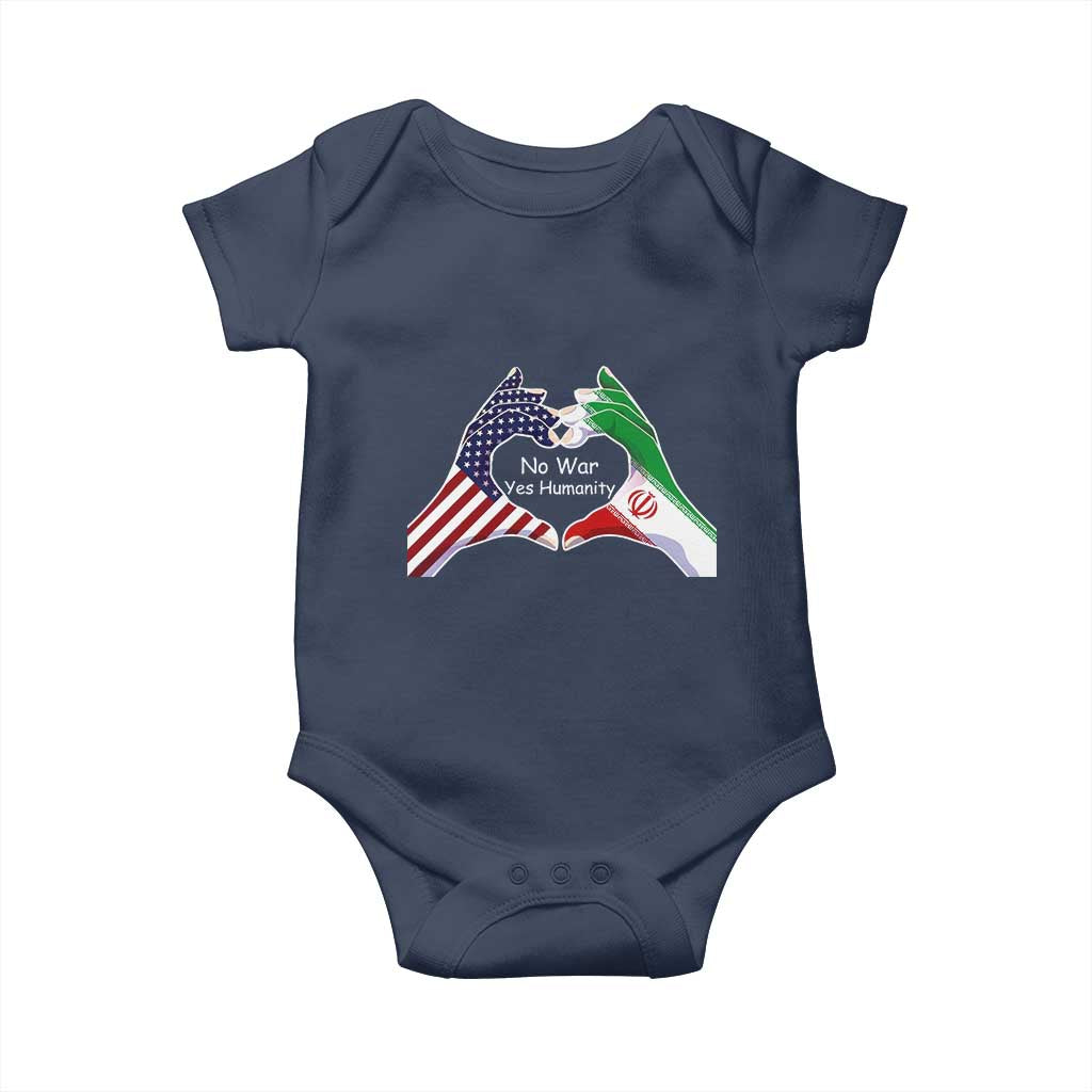 Iran Baby Onesie No War Yes Hummanity Persian American Flag Heart Political Statement