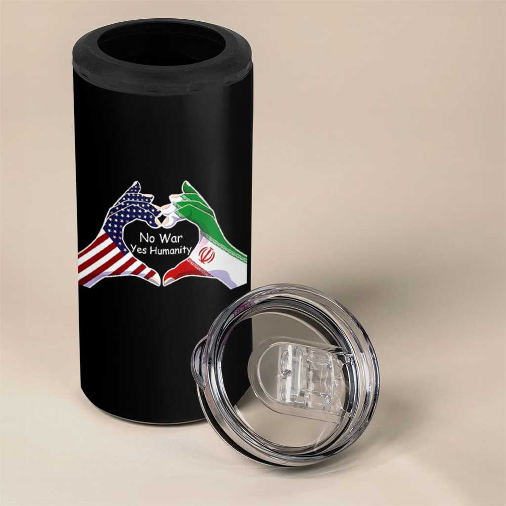 Iran 4 in 1 Can Cooler Tumbler No War Yes Hummanity Persian American Flag Heart Political Statement