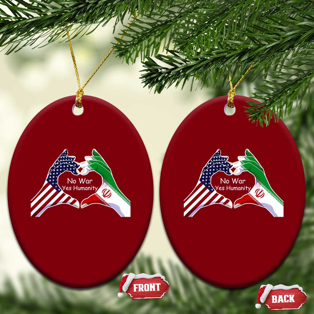Iran Ceramic Ornament No War Yes Hummanity Persian American Flag Heart Political Statement