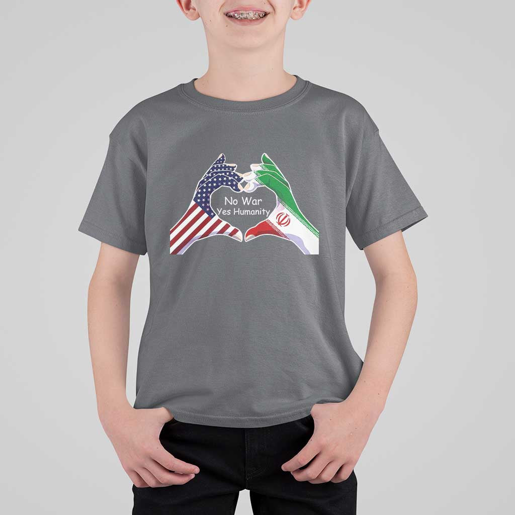 Iran T Shirt For Kid No War Yes Hummanity Persian American Flag Heart Political Statement