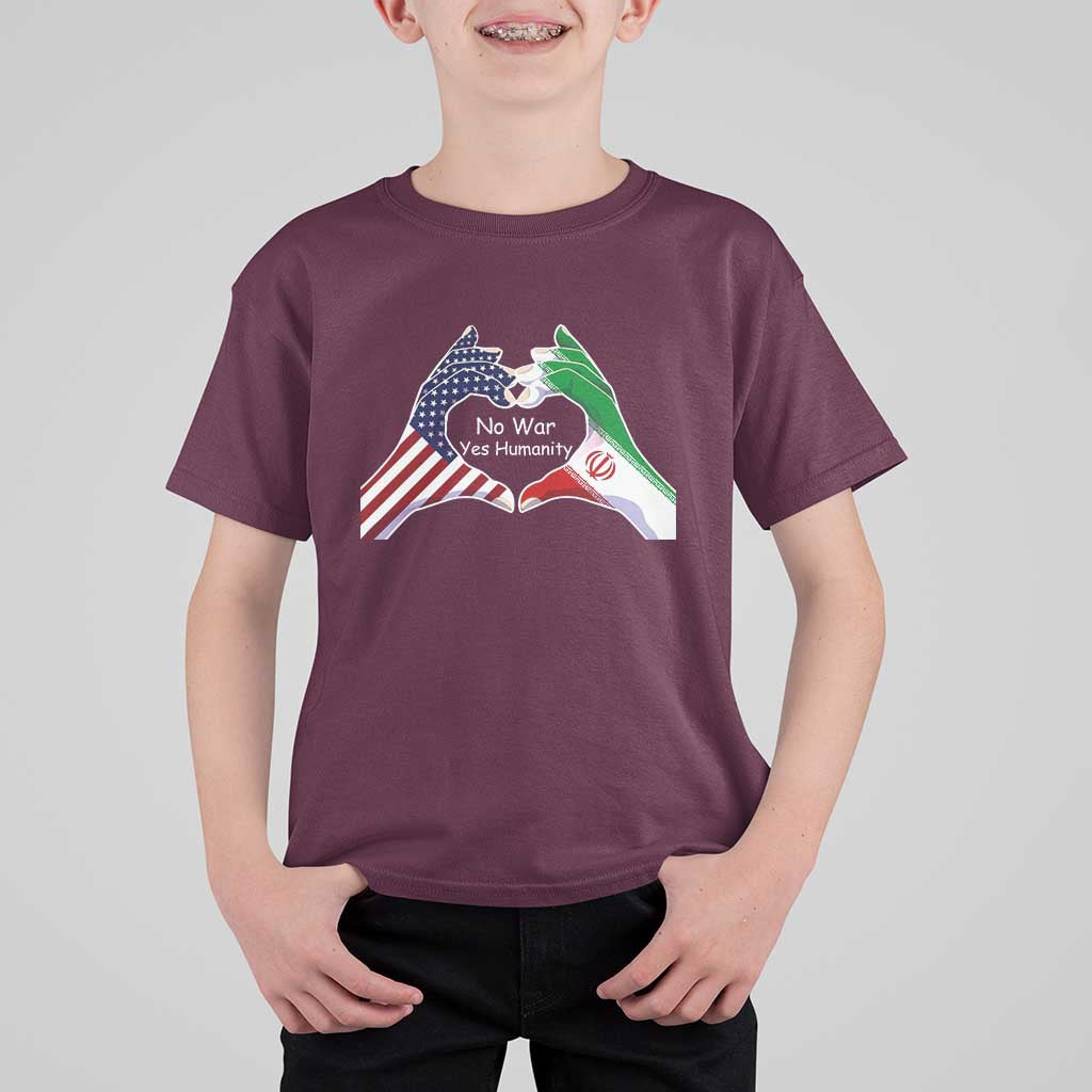 Iran T Shirt For Kid No War Yes Hummanity Persian American Flag Heart Political Statement