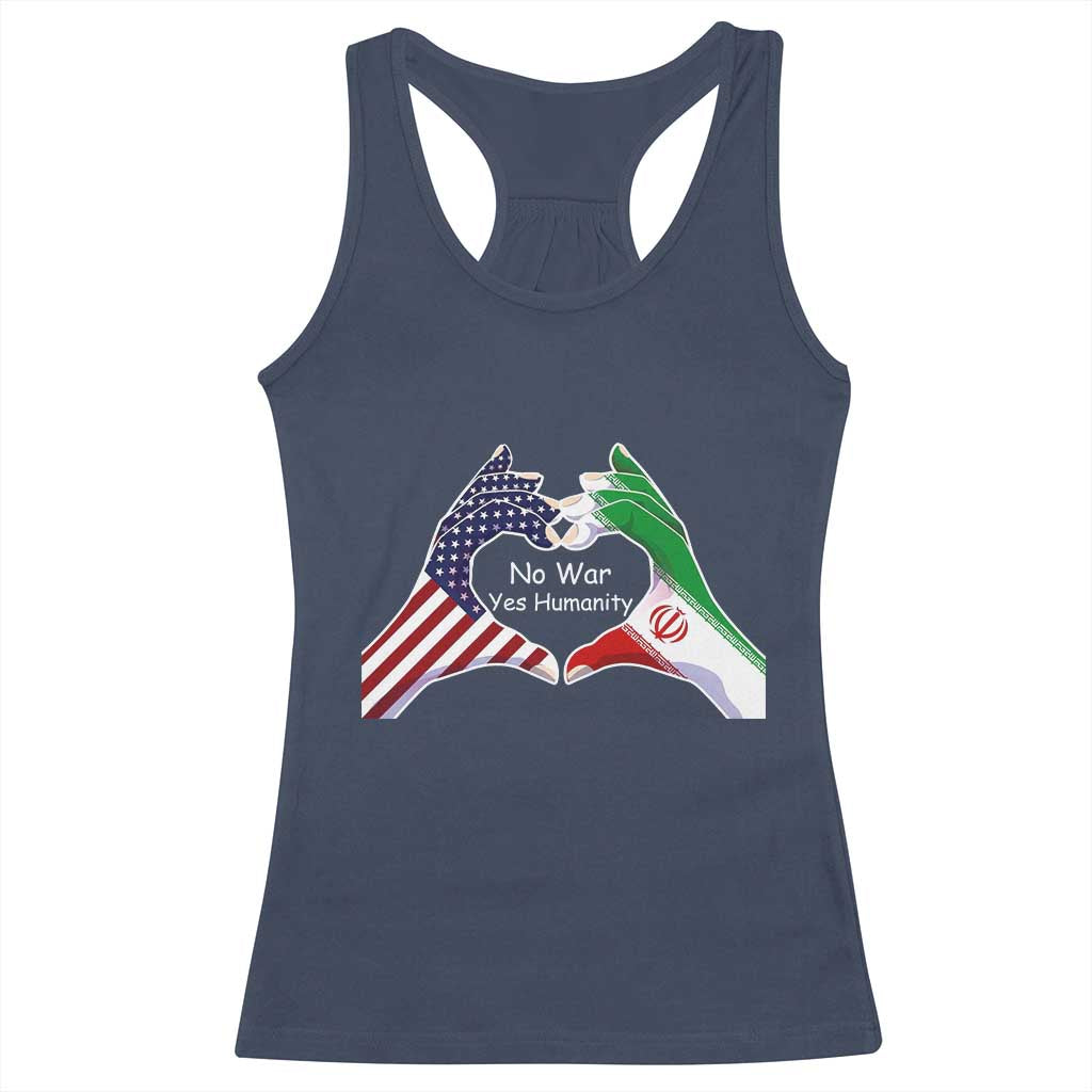 Iran Racerback Tank Top No War Yes Hummanity Persian American Flag Heart Political Statement