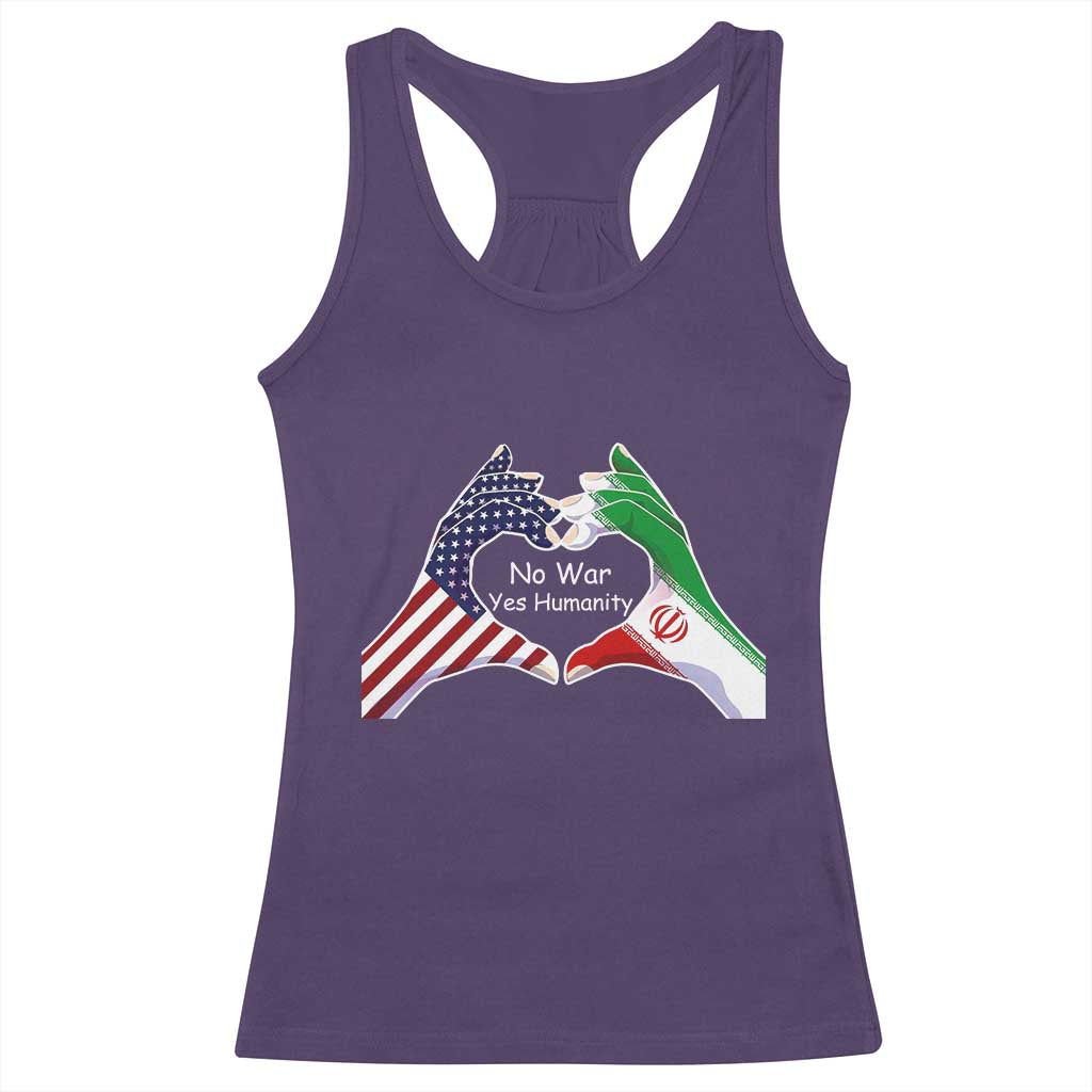 Iran Racerback Tank Top No War Yes Hummanity Persian American Flag Heart Political Statement