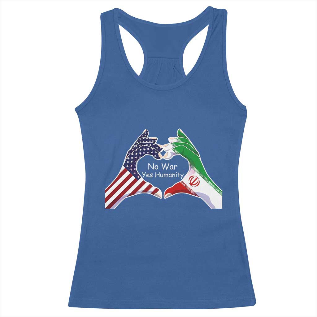Iran Racerback Tank Top No War Yes Hummanity Persian American Flag Heart Political Statement