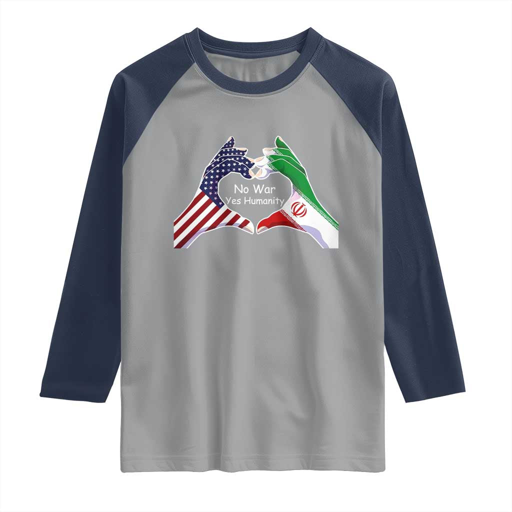 Iran Raglan Shirt No War Yes Hummanity Persian American Flag Heart Political Statement