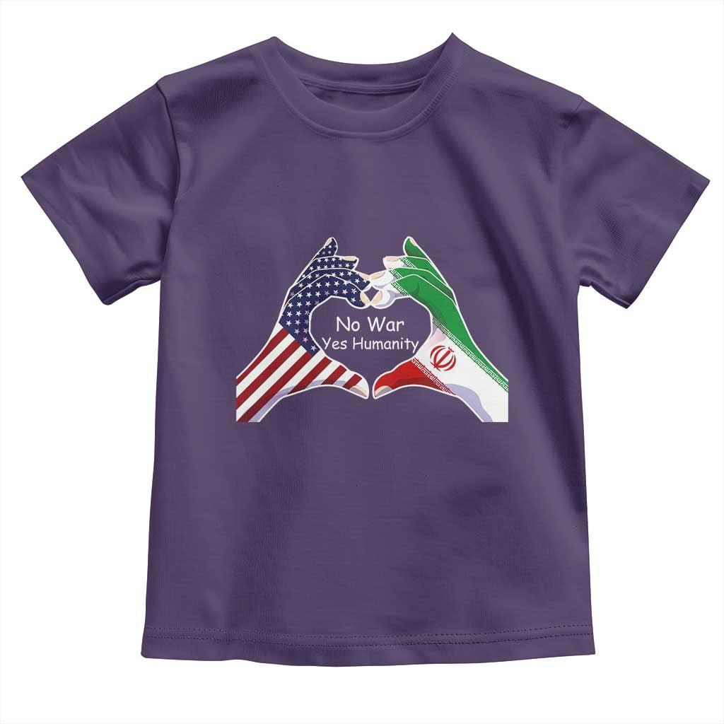 Iran Toddler T Shirt No War Yes Hummanity Persian American Flag Heart Political Statement