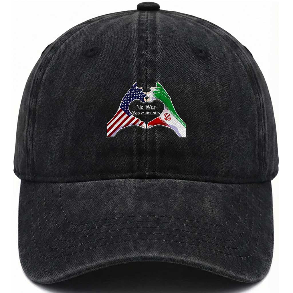 Iran Washed Cotton Baseball Cap No War Yes Hummanity Persian American Flag Heart Political Statement