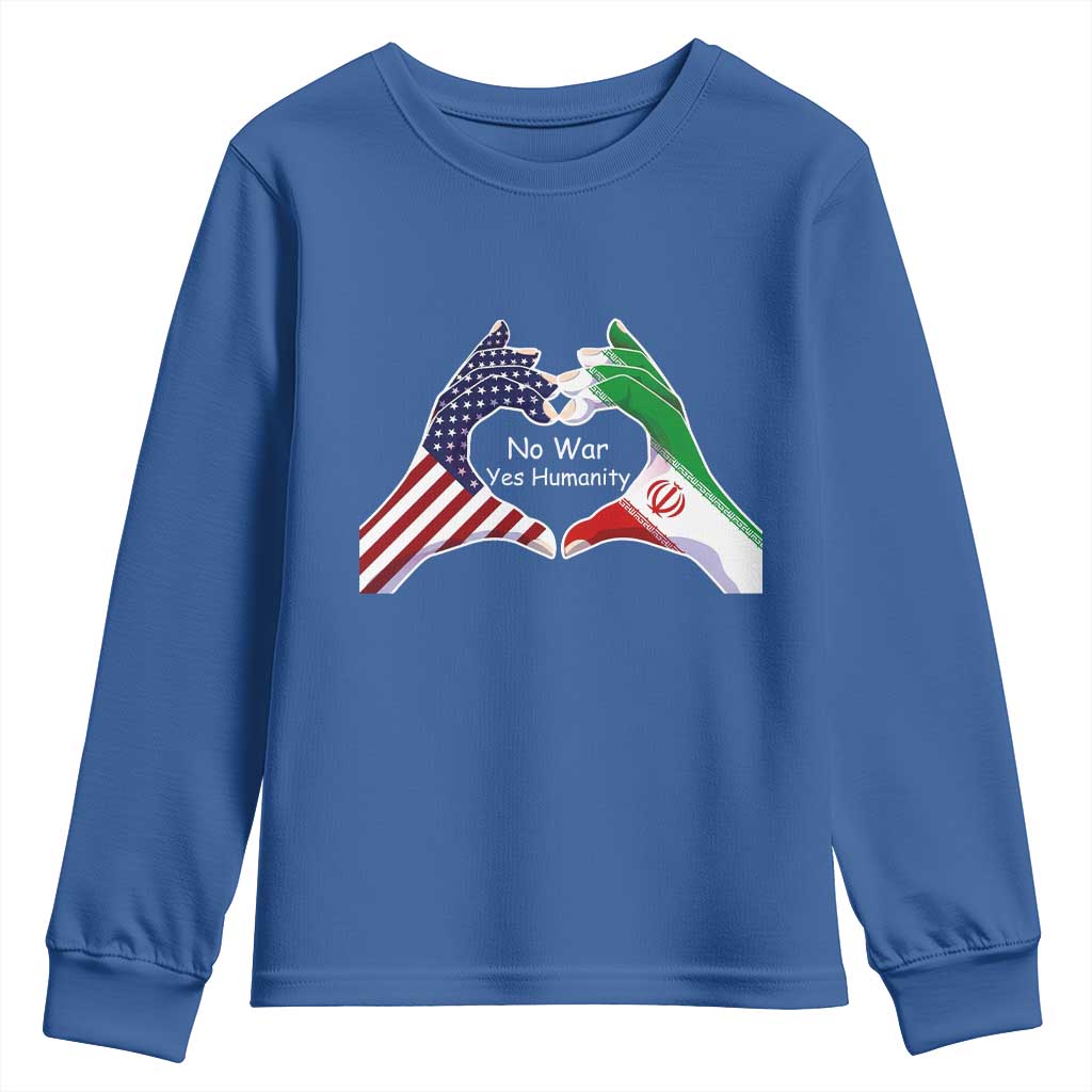Iran Youth Sweatshirt No War Yes Hummanity Persian American Flag Heart Political Statement