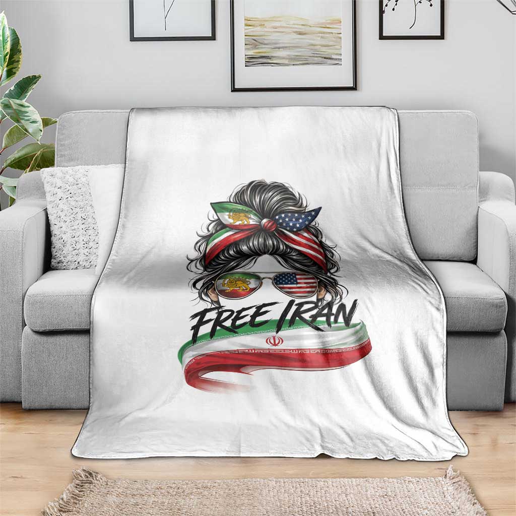 Free Iran Throw Blanket Persian American Pride Lion Sun Flag Messy Bun