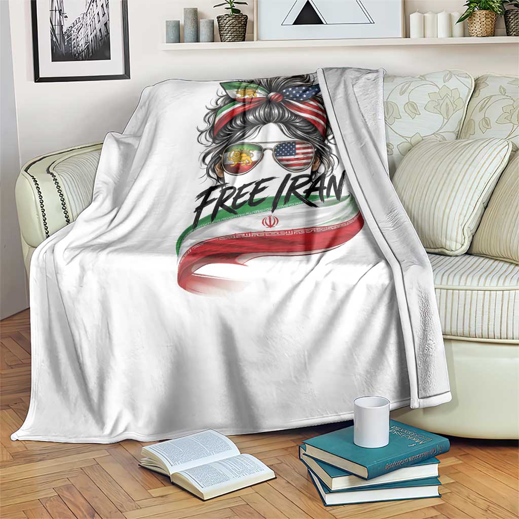 Free Iran Throw Blanket Persian American Pride Lion Sun Flag Messy Bun
