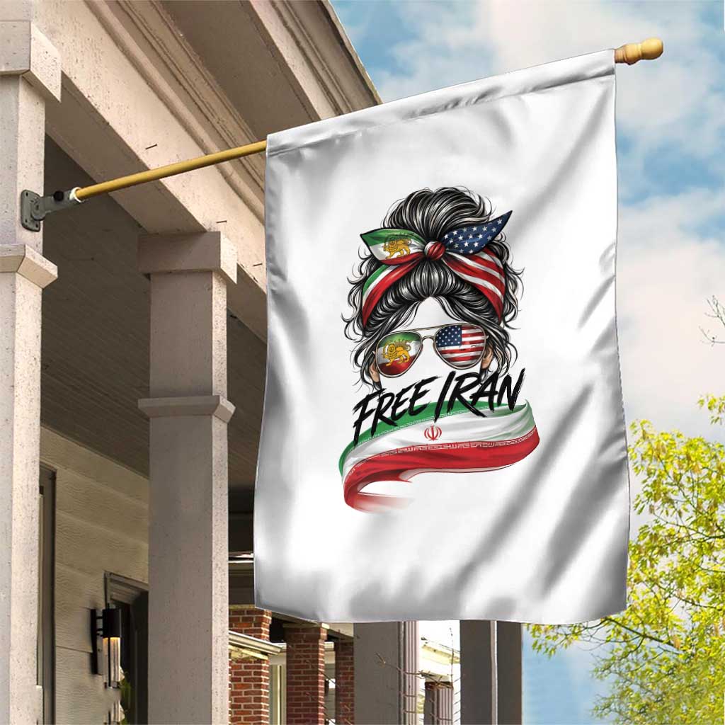 Free Iran Garden Flag Persian American Pride Lion Sun Flag Messy Bun