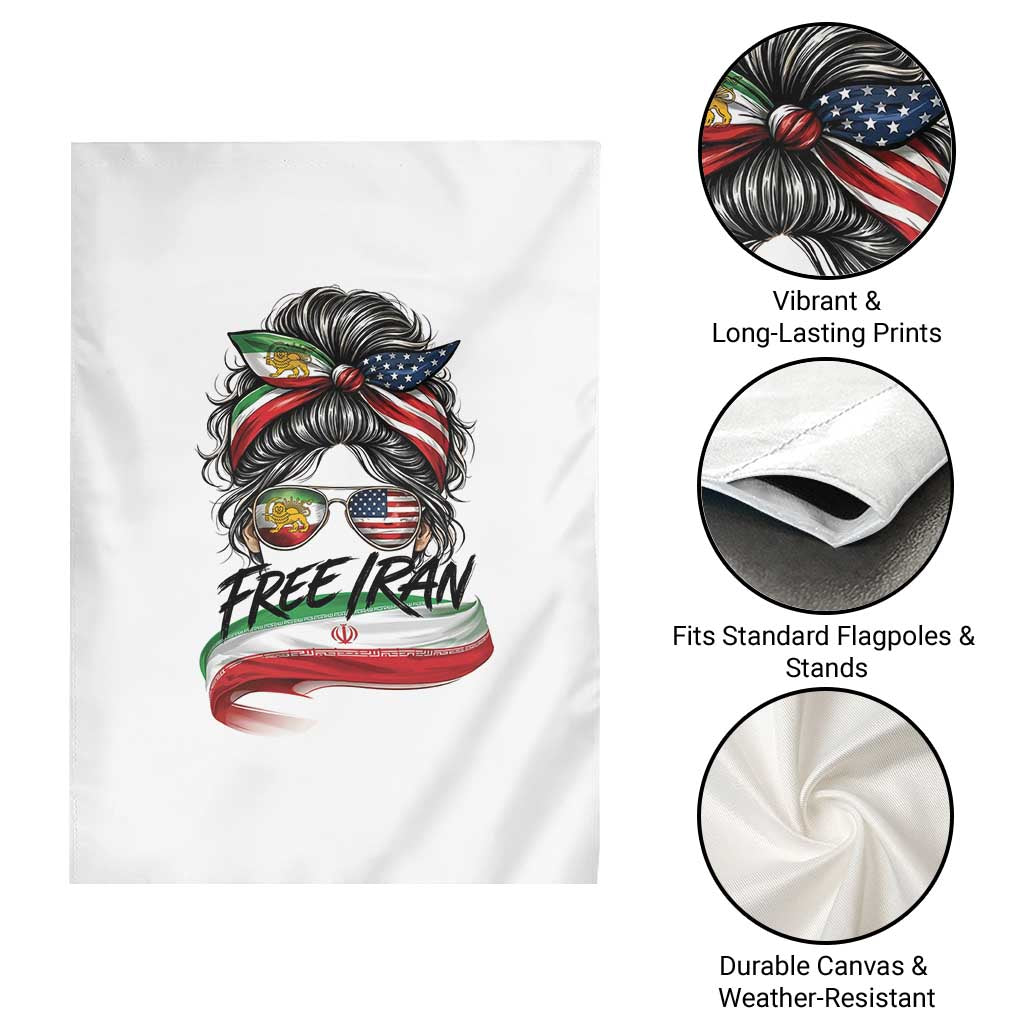Free Iran Garden Flag Persian American Pride Lion Sun Flag Messy Bun