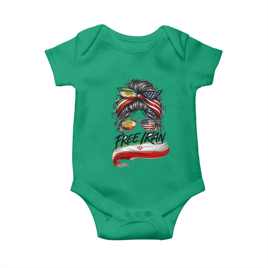 Free Iran Baby Onesie Persian American Pride Lion Sun Flag Messy Bun
