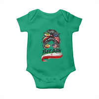 Free Iran Baby Onesie Persian American Pride Lion Sun Flag Messy Bun