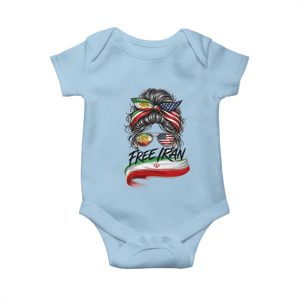Free Iran Baby Onesie Persian American Pride Lion Sun Flag Messy Bun