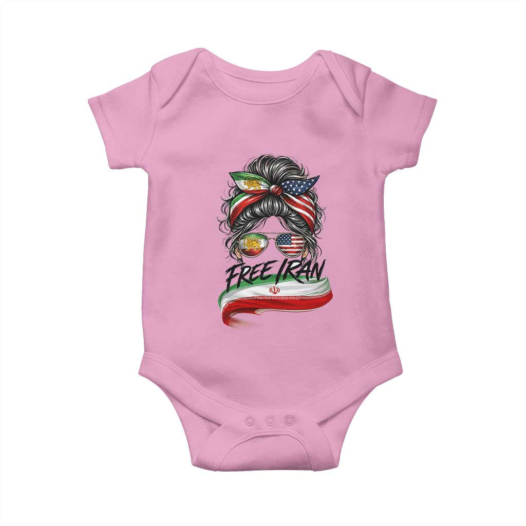Free Iran Baby Onesie Persian American Pride Lion Sun Flag Messy Bun
