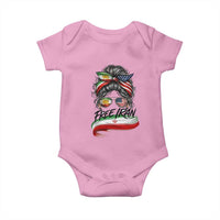 Free Iran Baby Onesie Persian American Pride Lion Sun Flag Messy Bun