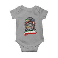 Free Iran Baby Onesie Persian American Pride Lion Sun Flag Messy Bun