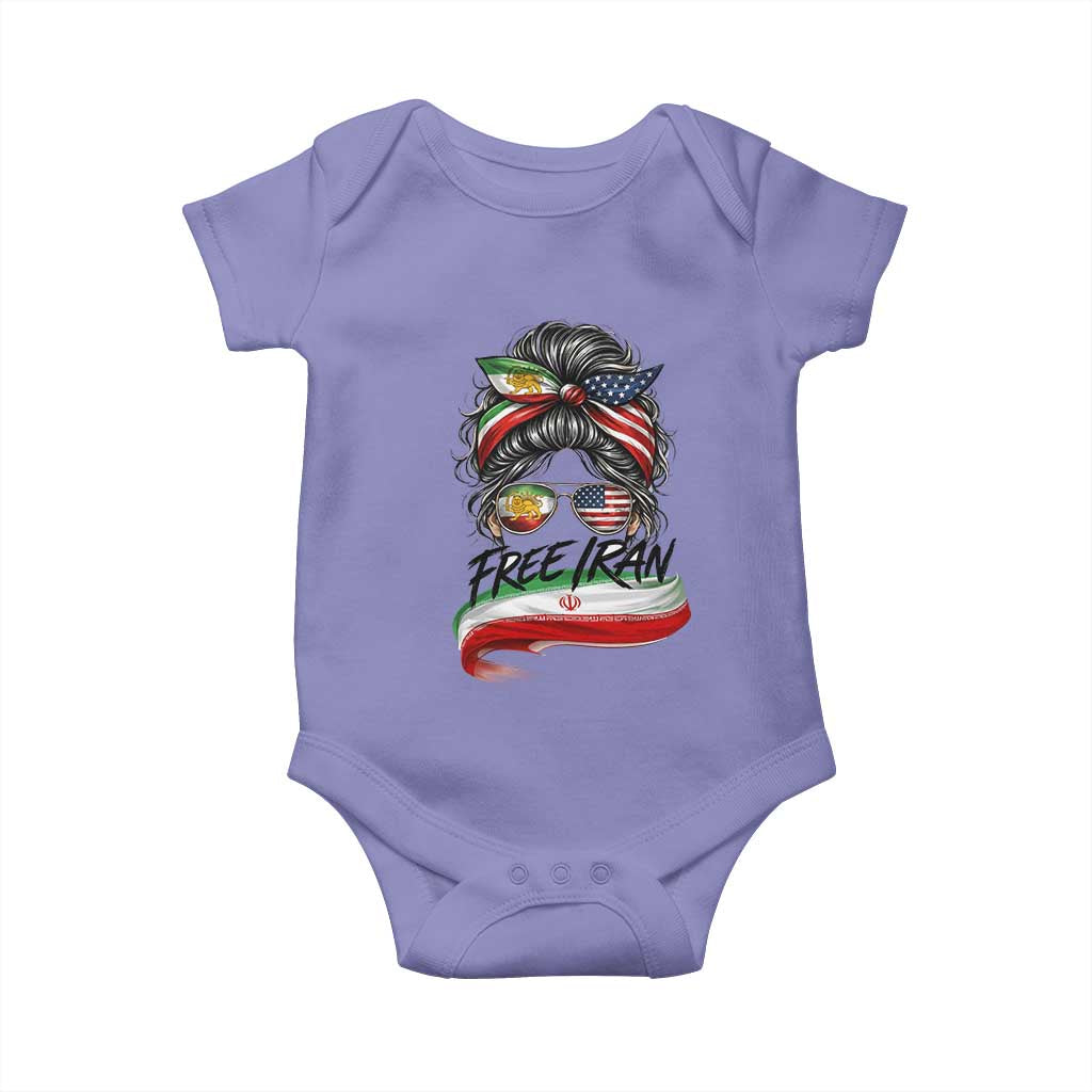 Free Iran Baby Onesie Persian American Pride Lion Sun Flag Messy Bun