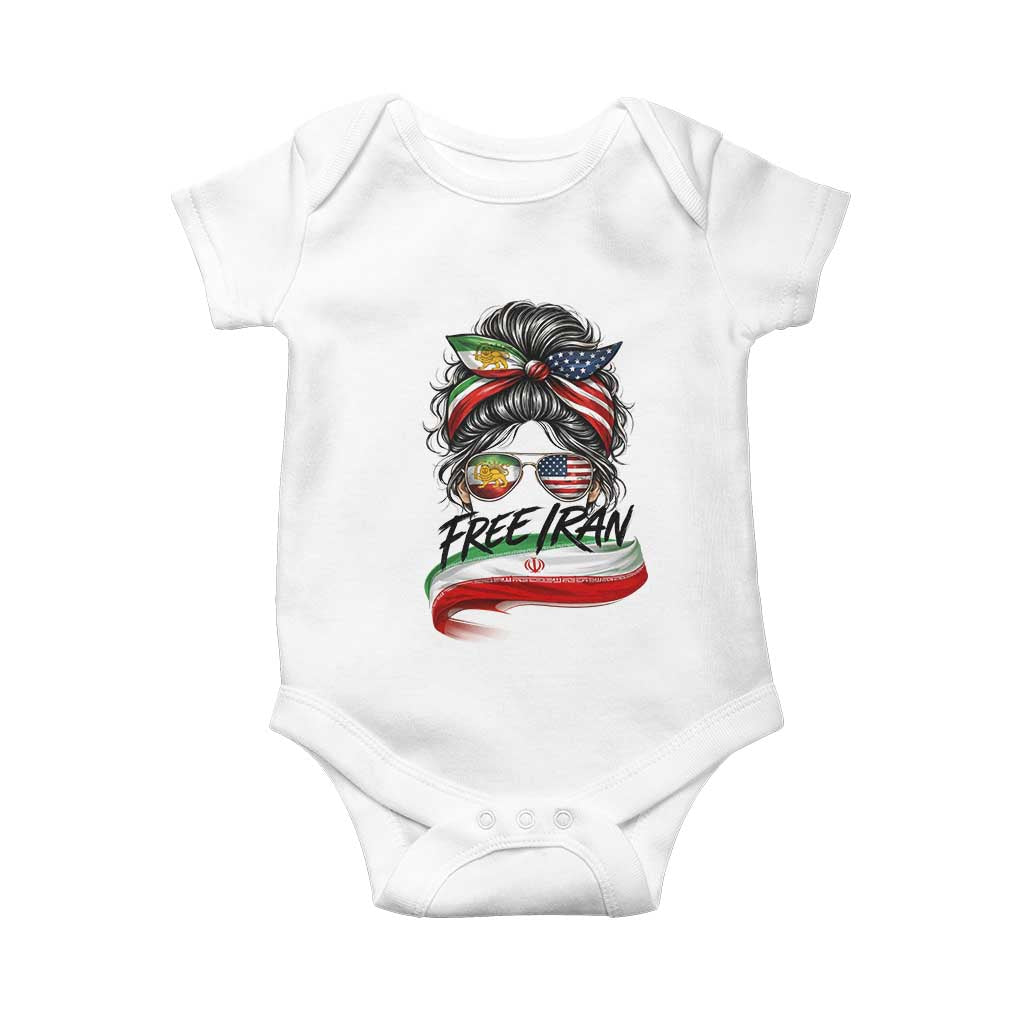 Free Iran Baby Onesie Persian American Pride Lion Sun Flag Messy Bun
