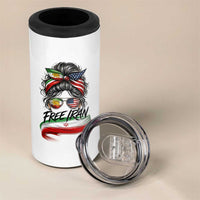 Free Iran 4 in 1 Can Cooler Tumbler Persian American Pride Lion Sun Flag Messy Bun