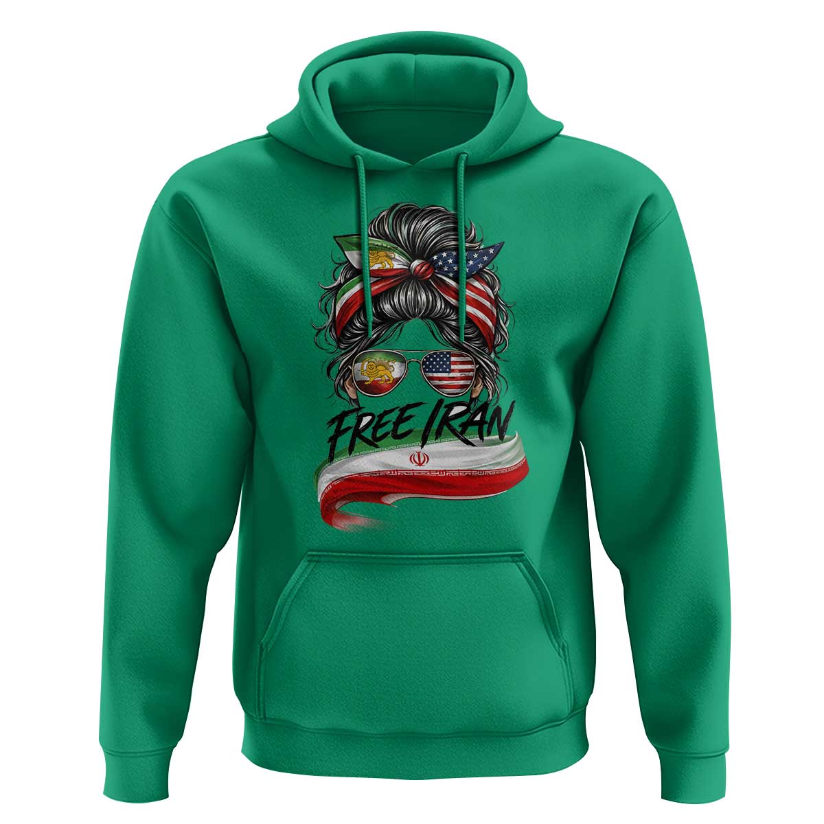 Free Iran Hoodie Persian American Pride Lion Sun Flag Messy Bun
