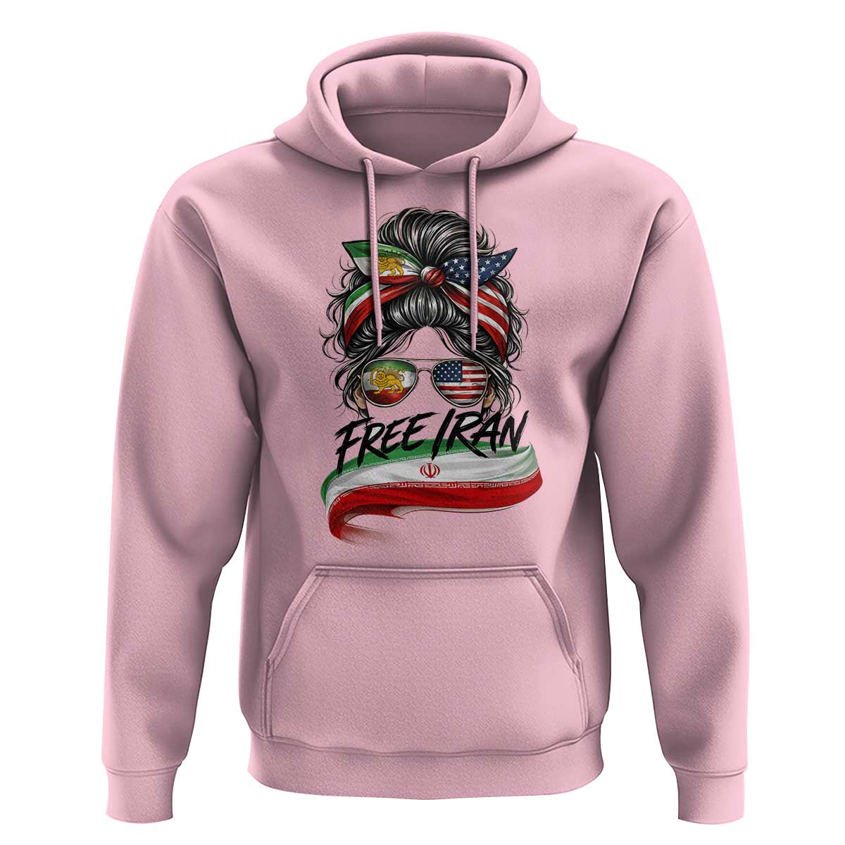 Free Iran Hoodie Persian American Pride Lion Sun Flag Messy Bun