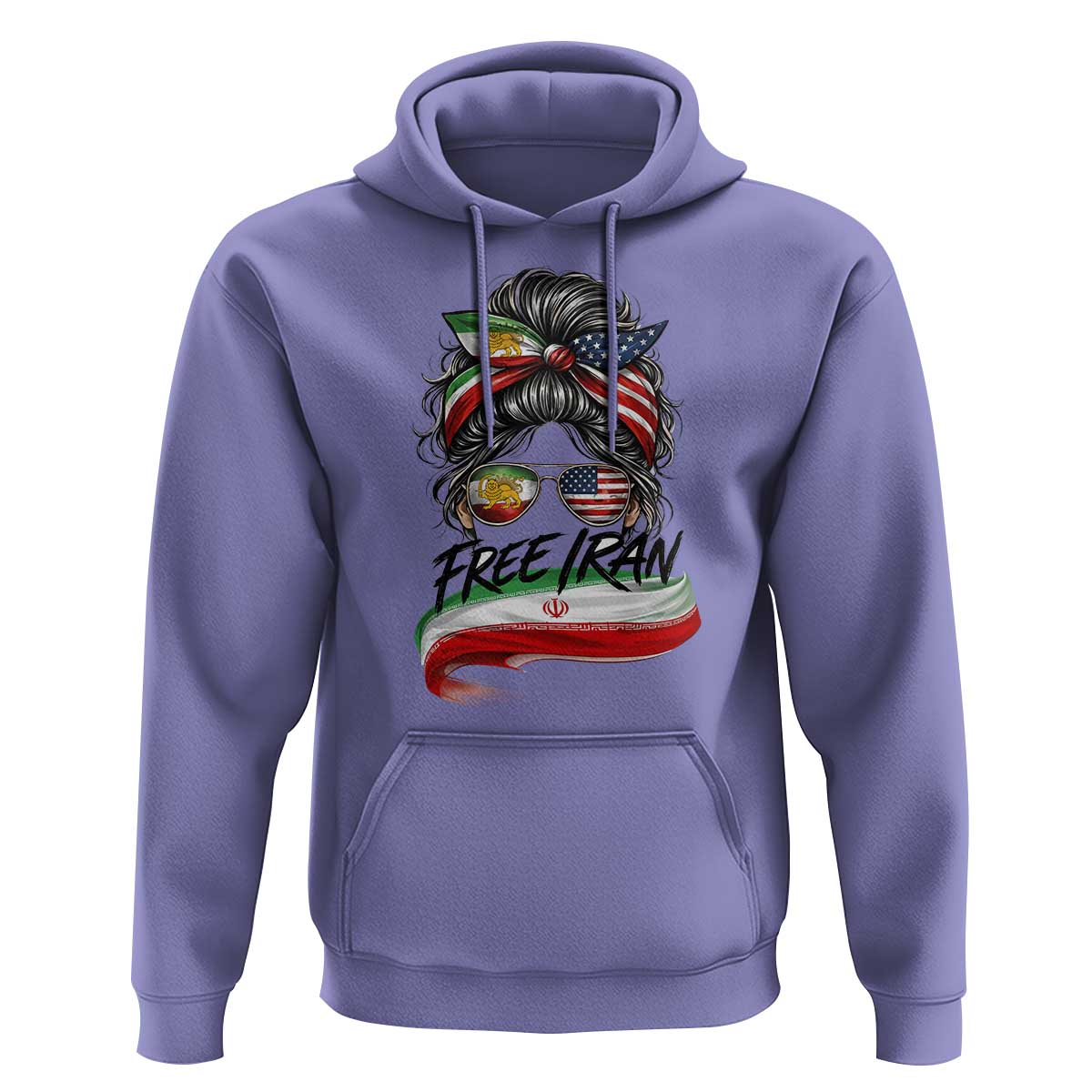 Free Iran Hoodie Persian American Pride Lion Sun Flag Messy Bun