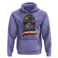 Free Iran Hoodie Persian American Pride Lion Sun Flag Messy Bun