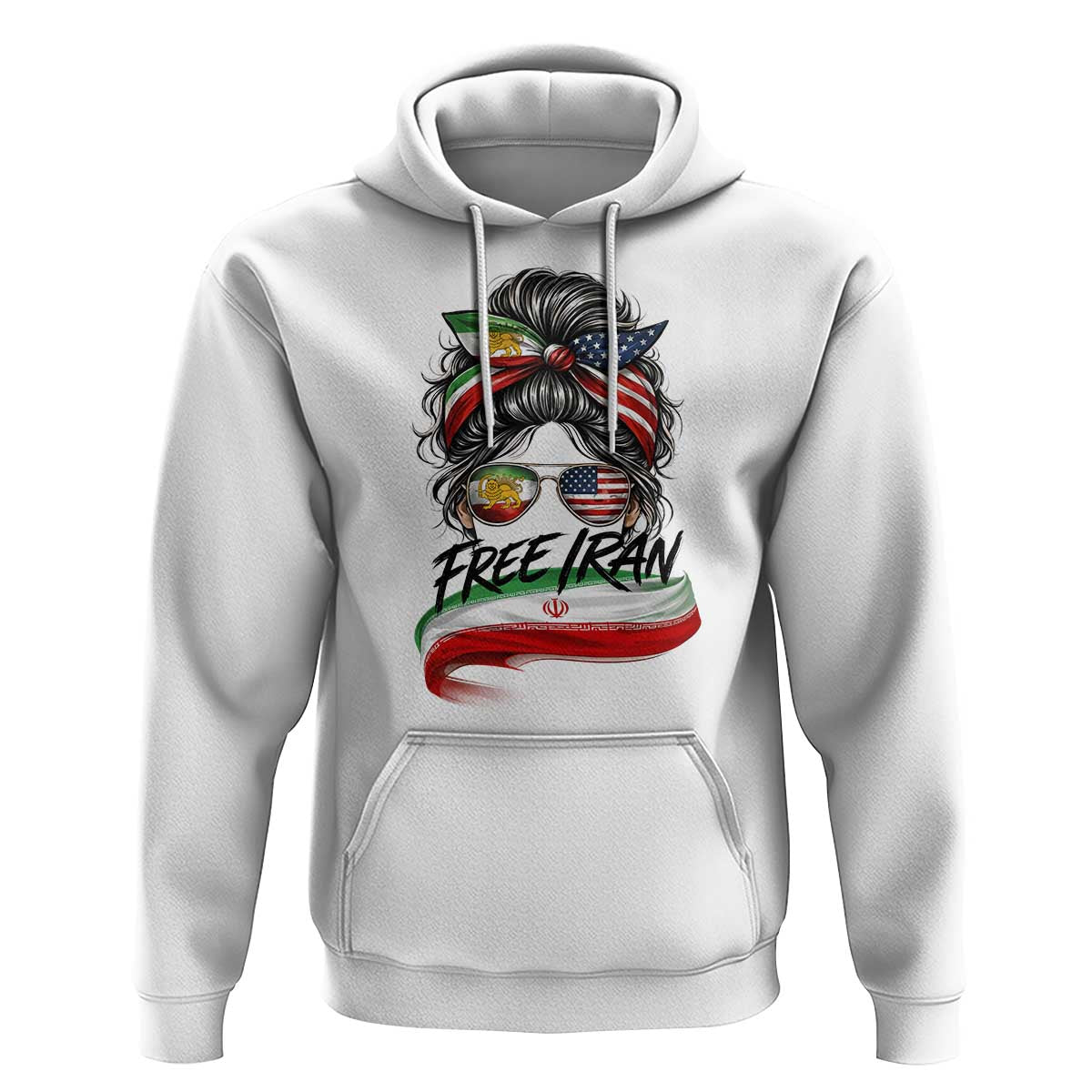 Free Iran Hoodie Persian American Pride Lion Sun Flag Messy Bun
