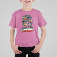 Free Iran T Shirt For Kid Persian American Pride Lion Sun Flag Messy Bun
