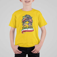 Free Iran T Shirt For Kid Persian American Pride Lion Sun Flag Messy Bun
