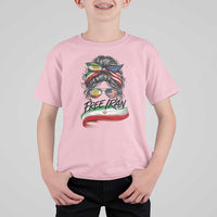 Free Iran T Shirt For Kid Persian American Pride Lion Sun Flag Messy Bun