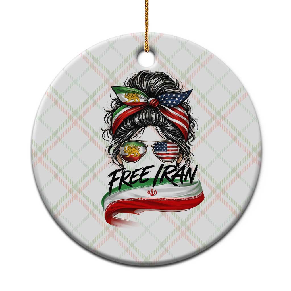 Free Iran Ceramic Ornament Persian American Pride Lion Sun Flag Messy Bun