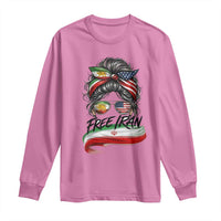 Free Iran Long Sleeve Shirt Persian American Pride Lion Sun Flag Messy Bun