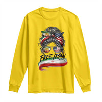 Free Iran Long Sleeve Shirt Persian American Pride Lion Sun Flag Messy Bun