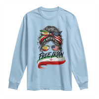 Free Iran Long Sleeve Shirt Persian American Pride Lion Sun Flag Messy Bun