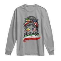 Free Iran Long Sleeve Shirt Persian American Pride Lion Sun Flag Messy Bun