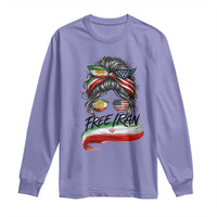 Free Iran Long Sleeve Shirt Persian American Pride Lion Sun Flag Messy Bun