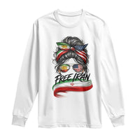 Free Iran Long Sleeve Shirt Persian American Pride Lion Sun Flag Messy Bun