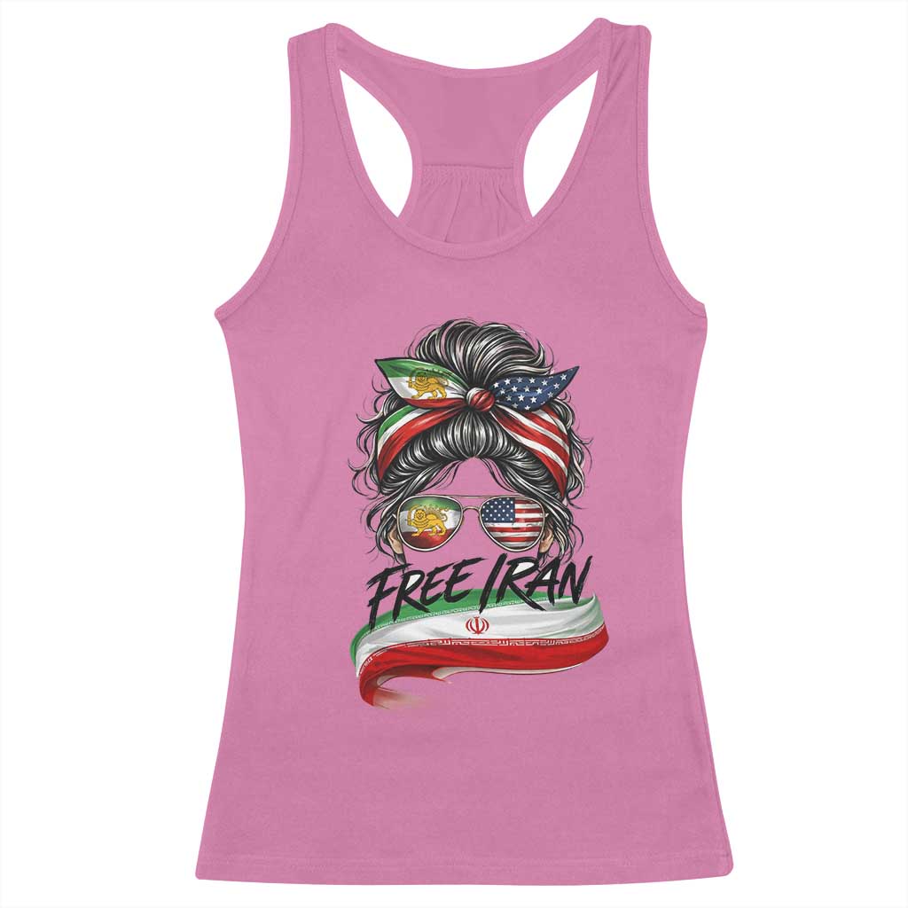 Free Iran Racerback Tank Top Persian American Pride Lion Sun Flag Messy Bun