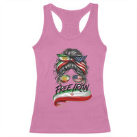 Free Iran Racerback Tank Top Persian American Pride Lion Sun Flag Messy Bun