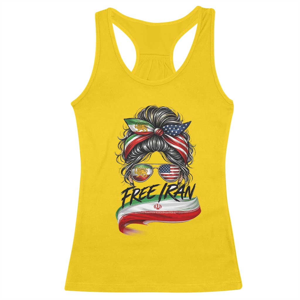 Free Iran Racerback Tank Top Persian American Pride Lion Sun Flag Messy Bun