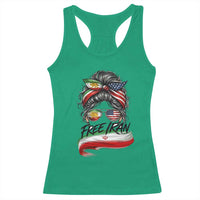 Free Iran Racerback Tank Top Persian American Pride Lion Sun Flag Messy Bun