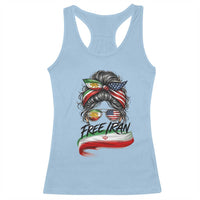 Free Iran Racerback Tank Top Persian American Pride Lion Sun Flag Messy Bun