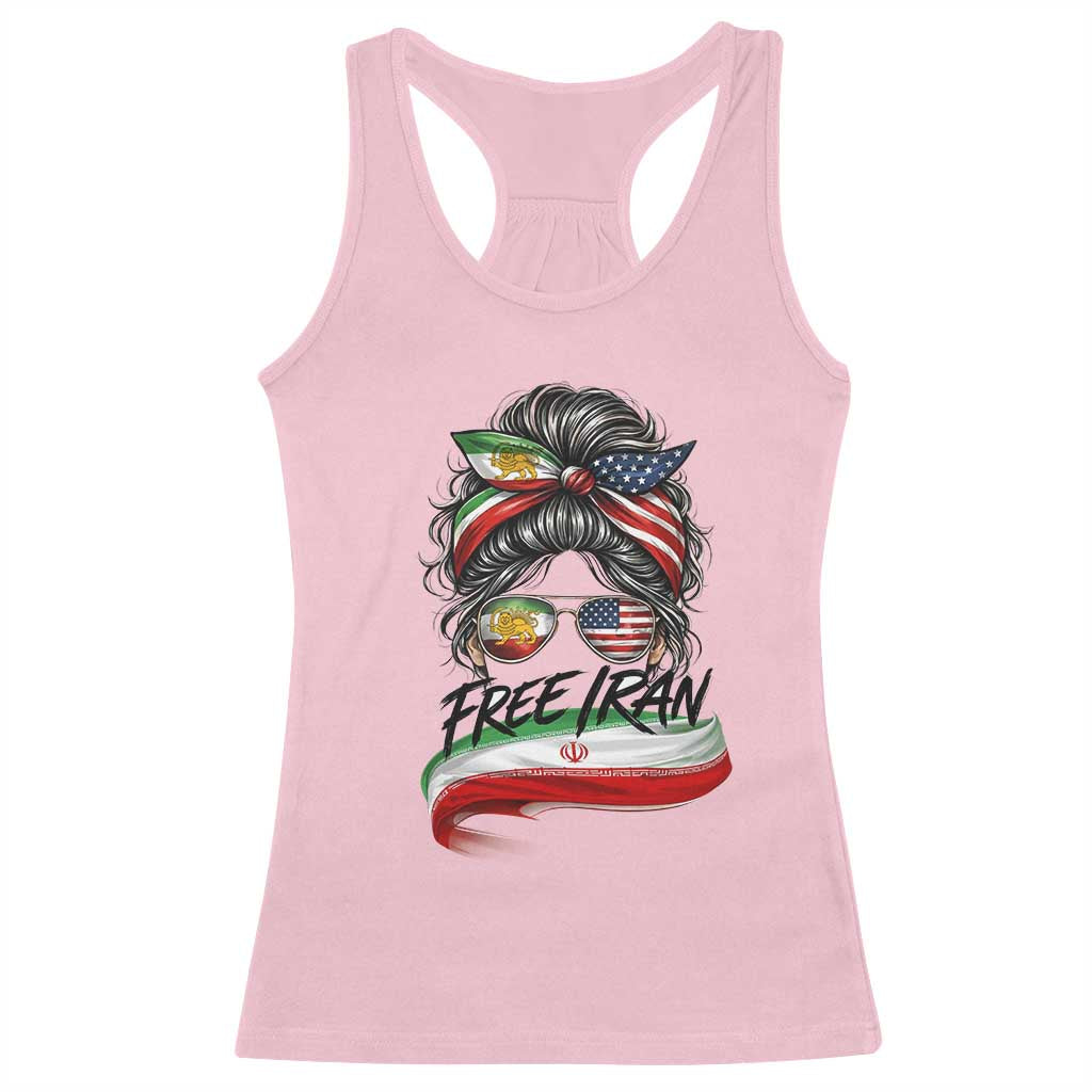 Free Iran Racerback Tank Top Persian American Pride Lion Sun Flag Messy Bun