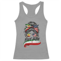 Free Iran Racerback Tank Top Persian American Pride Lion Sun Flag Messy Bun
