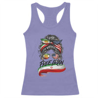 Free Iran Racerback Tank Top Persian American Pride Lion Sun Flag Messy Bun