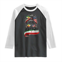 Free Iran Raglan Shirt Persian American Pride Lion Sun Flag Messy Bun